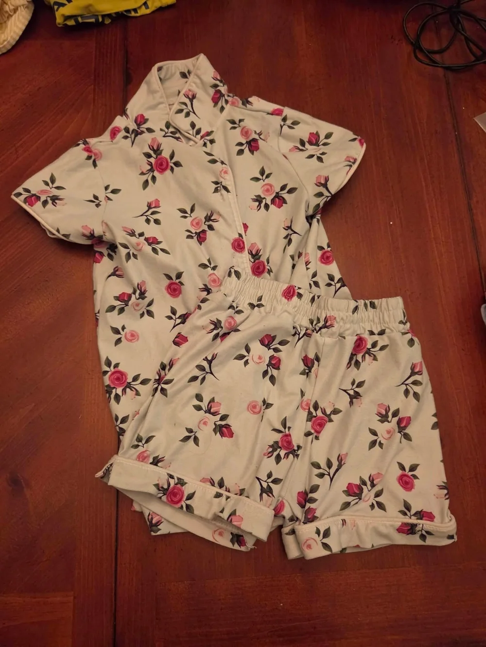 Floral Pink Rose Short Pajama Set for Kids